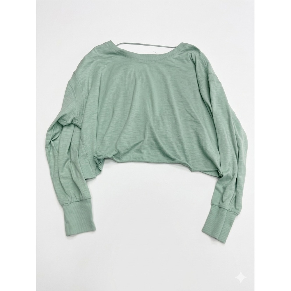Sundry Open Back Crossover Crop Top Women Small Sage Green Long Sleeve